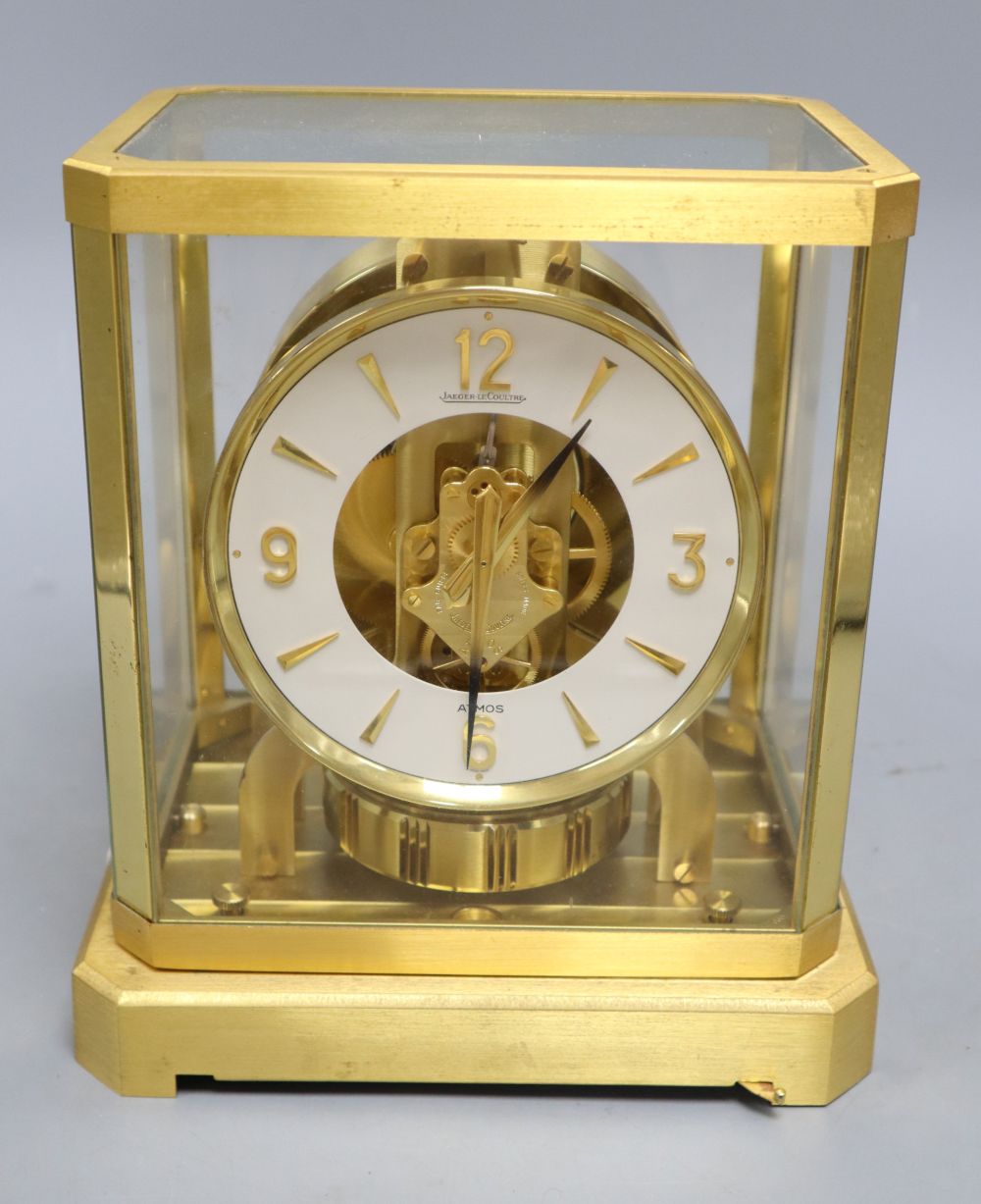 A Jaeger Le Coultre Atmos brass four glass clock, height 23.5cm width 21cm